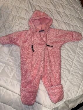 Plush Pink Hooded Baby Footie Snowsuit